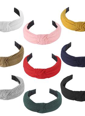 Women's knitted cross knot headband scarf针织棉交叉打结头箍