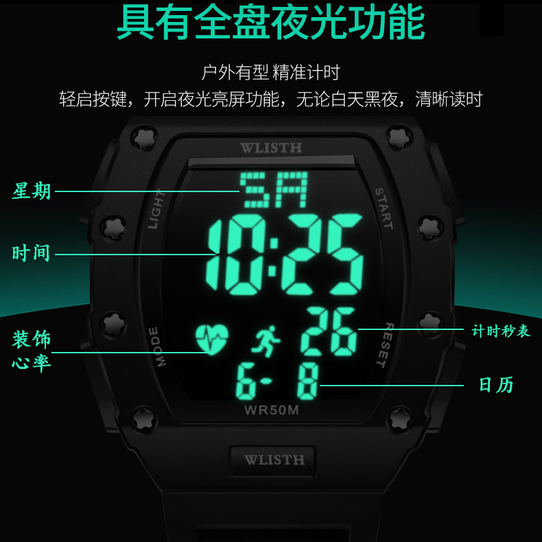 理查德多功能运动手表男米勒硅胶酒桶大表盘男表夜光防水女表学生 - 图0