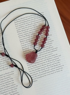 天然草莓晶大肚佛公元气甜美项链