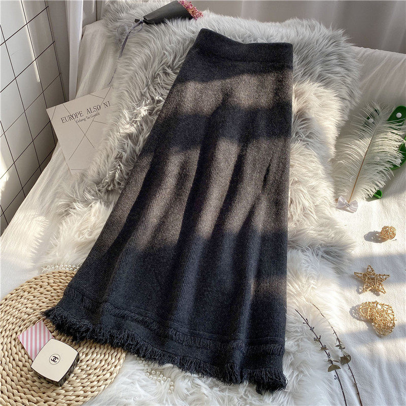 针织秋冬2020新款冬天配流苏半身裙 茵蔚半身裙