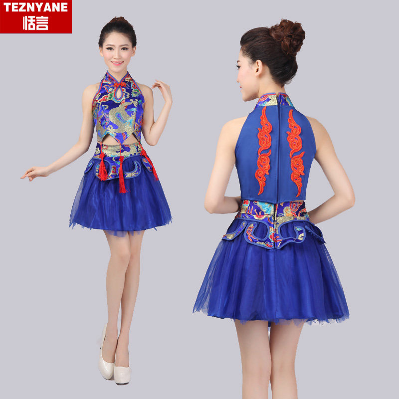 民族风打鼓服现代水鼓女排舞舞蹈服 恬言民族服装/舞台装