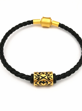 福珠黑皮绳手链男款粗手绳情侣款