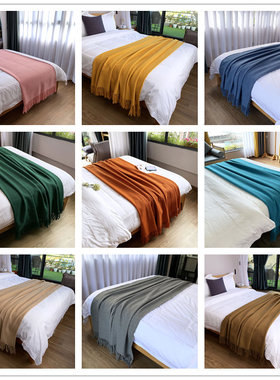 北欧灰色搭巾沙发毯橙色酒店床旗搭毯美式床尾巾装饰毯床尾毯