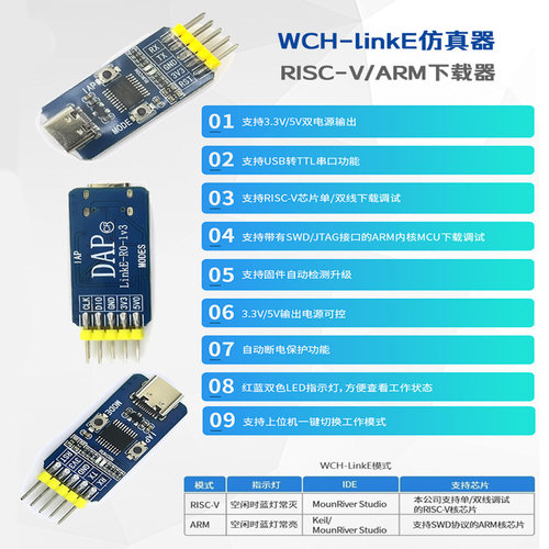 WCH-LinkE下载器调试器沁恒 RISC-V仿真器串口调试支持 WCH全系列 - 图1