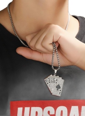 同花顺项圈新款上市情侣项链欧美嘻哈男女学生潮人十字架礼物潮