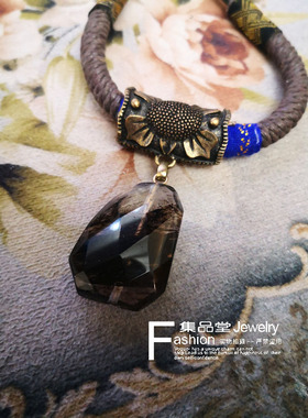 天然水晶幽灵兔毛毛衣链项链特价
