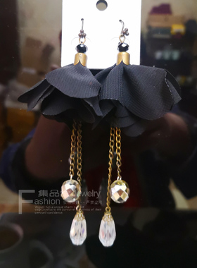 韩版蕾丝水晶黑公主耳环独特裙子
