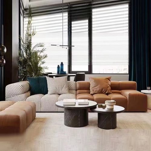 意式轻奢极简约客厅组合沙发北欧大小户型双三人拼色千鸟格女装店 - 图1