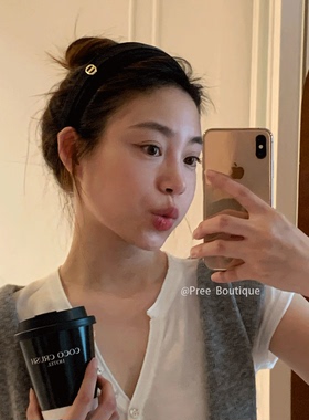 Pree“巴黎香颂”法式复古黑色布艺宽边发箍女气质头箍发饰