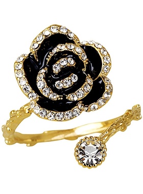 黑色玫瑰花套装戒指项链耳钉时尚设计感复古时尚饰品钛钢不掉色女