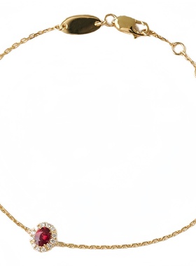 一颗红豆。鸽血玫红宝石椭圆手链女设计简约气质可调节手饰春新款