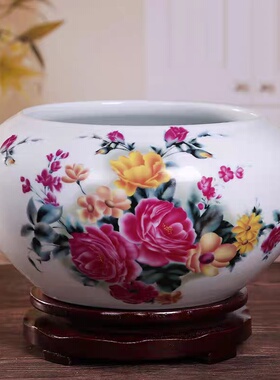 陶瓷鱼缸装饰摆件创意水浅鱼盆家居田园水培植物缸养乌龟鱼虾盆