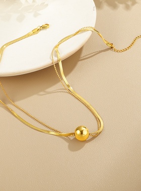 欧美金属轻奢圆珠双层项链女网红锁骨链百搭不掉色配饰毛衣链女