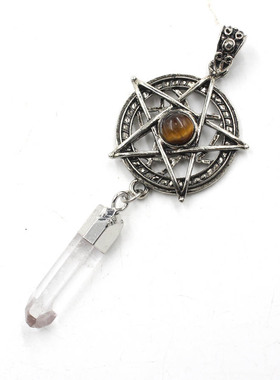 水晶包珠星盘白水晶柱挂件吊坠项坠配件