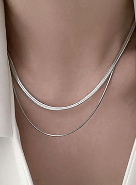 不锈钢双层刀片蛇链钢珠项链 时尚钛钢不掉色18k镀金项链