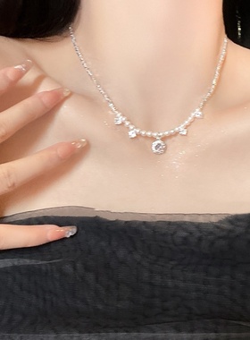 超闪锆石碎银子珍珠项链女年新款choker颈链轻奢小众锁骨链