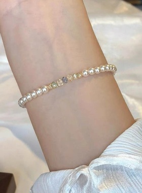 年新款彩色捷克珠仿珍珠手链女款轻奢小众精致高级感串珠手饰