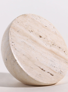 日式风米黄色天然洞石半球形电视柜办公桌桌面装饰摆件