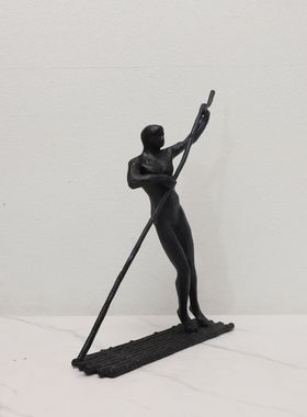 欧式极简金属划船人物摆件样板房电视柜茶几家居客厅工艺品摆件