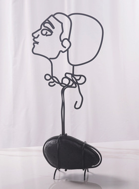 北欧现代创意艺术抽象黑色线条人物摆件酒店样板房间软装饰品摆设