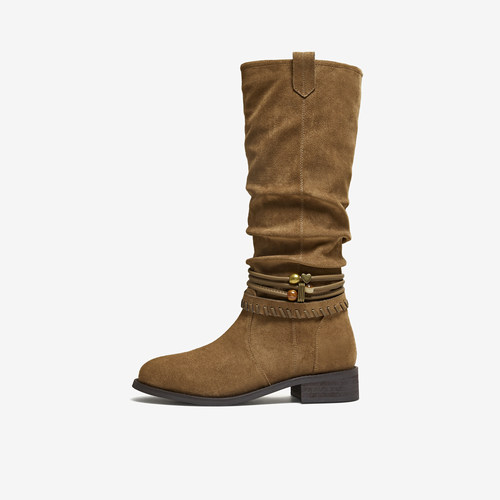 TATA他她长靴女2025冬季新款西部靴百搭时装靴户外堆堆靴CKU01DG5 - 图0