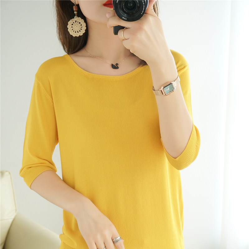 冰丝短袖圆领夏季薄纯色七分袖t恤 宛汀T恤