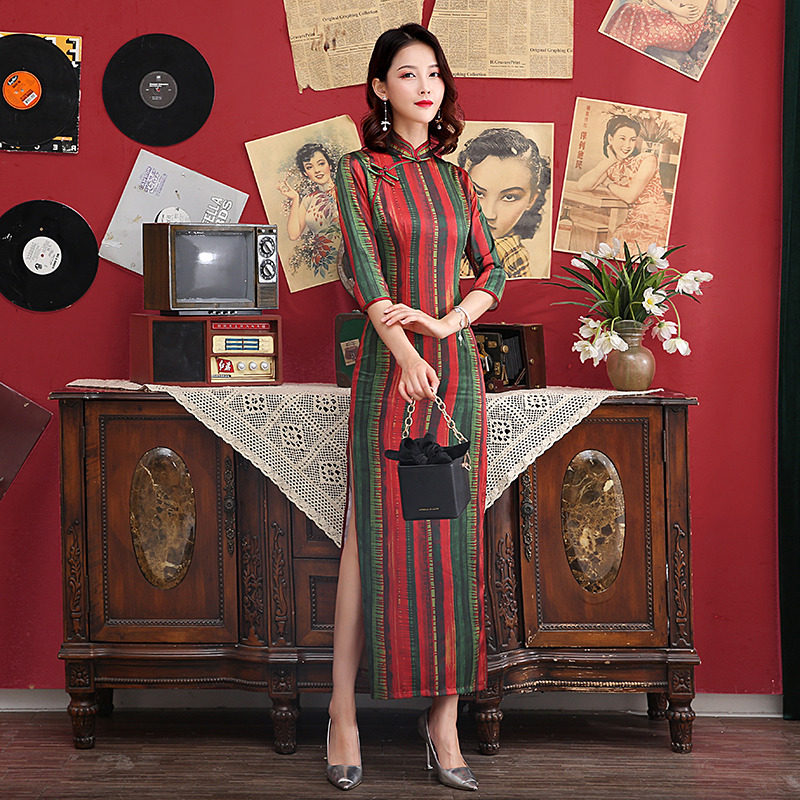 新式改良版七分袖旗袍年轻款连衣裙 红舍旗袍