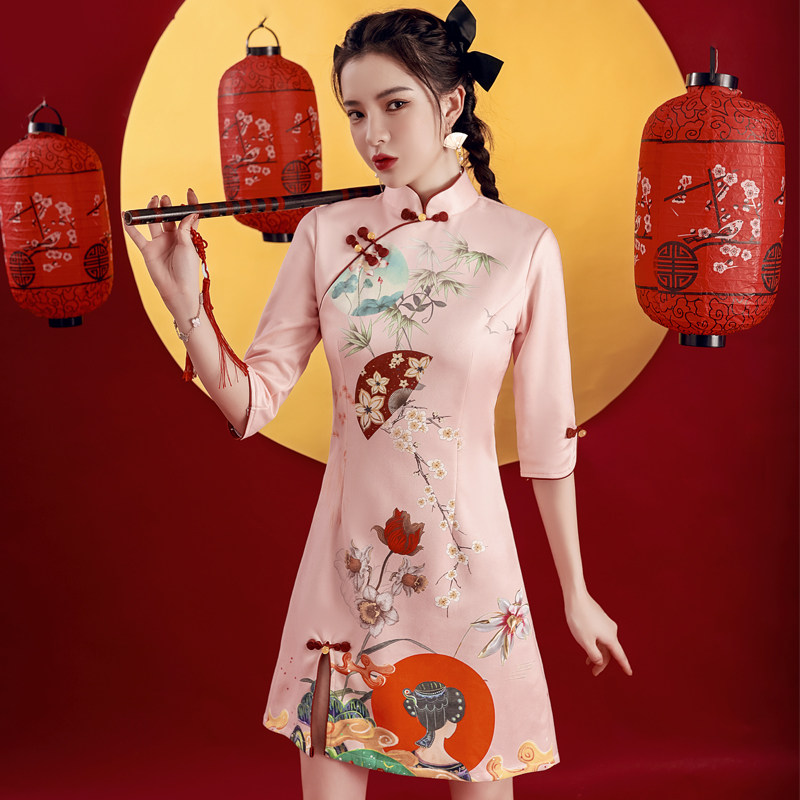 蚀骨旗袍2021年秋季新款复古连衣裙 红舍旗袍