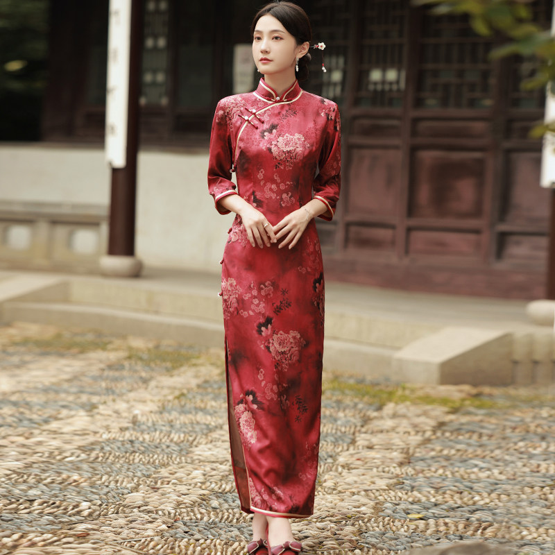 老上海长旗袍2021年秋季新款连衣裙 红舍旗袍