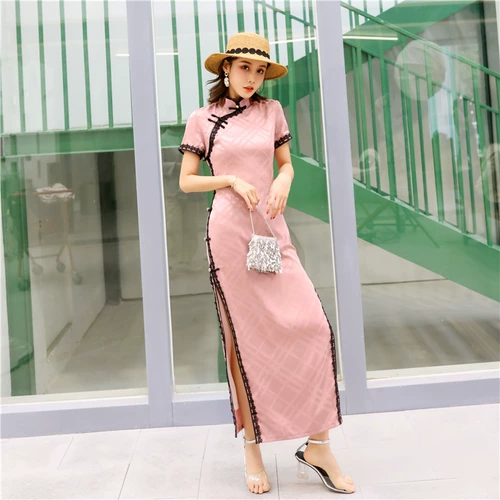 Легкое длинное ретро сексуальное элегантное ципао, светлый стиль, коллекция 2021, с акцентом на бедрах