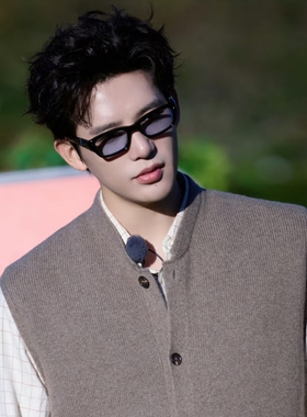 王安宇同款蓝色眼镜女太阳镜老钱风高级感2026新款墨镜男韩版复古