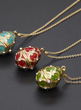 珐琅釉三叶草可打开彩蛋吊坠