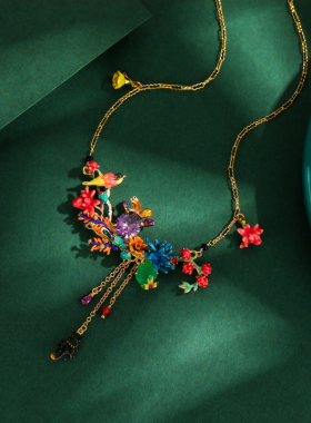 女项链流苏水晶宝石小鸟蝎子花朵