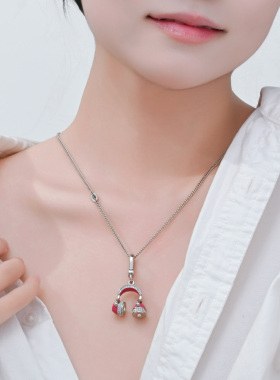 立体珐琅玫红耳机耳麦吊坠项链潮