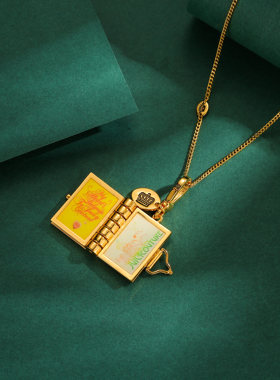 粉色立体翻页书本可打开吊坠项链