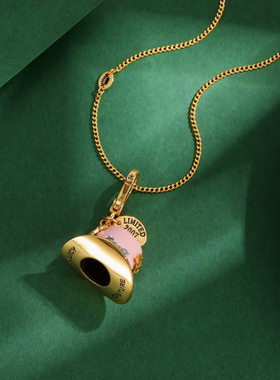 水晶蝴蝶结粉色礼帽子吊坠项链女