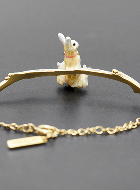 花朵生肖白色兔子半手镯手链宝石