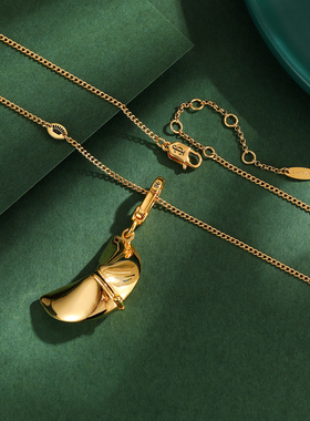 珐琅立体可打开金色河蚌吊坠项链