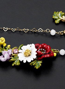 水晶花朵雏菊瓢虫毛衣链珐琅彩女