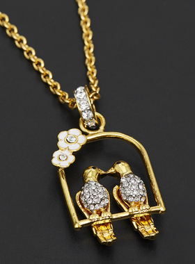 亲吻小鸟水晶花朵鸳鸯项链毛衣链