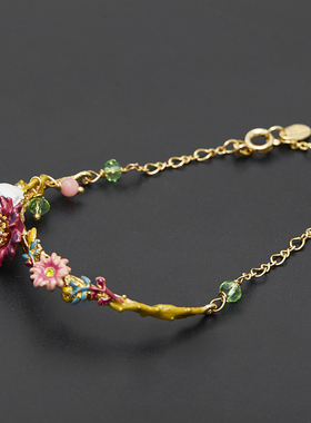 水晶兔子爱丽丝半手镯手链花朵女