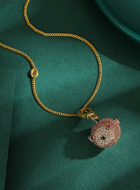 满钻河豚粉色渐变可活动吊坠项链