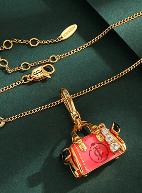 珐琅釉锆石蝴蝶结手提包吊坠项链