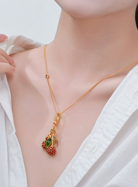立体珐琅镶钻樱桃车厘子吊坠项链