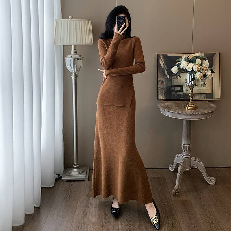 小香赫本风针织套装裙女秋冬新款复古高领茶系气质内搭打底两件套,淘宝优惠券,粉丝福利购,淘宝优惠卷