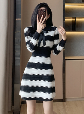 法式小香风长袖针织连衣裙女秋季