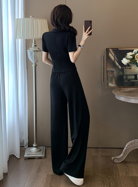 新中式黑色休闲运动套装女