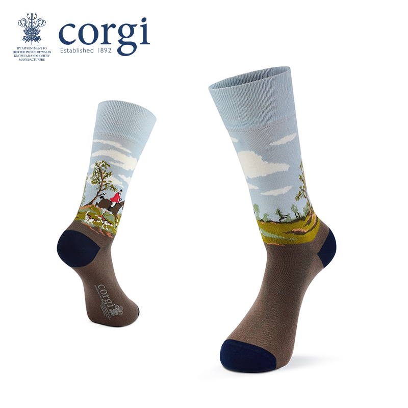 CORGI英国进口英伦风秋冬季油画印花新款精梳棉男士优质中筒袜