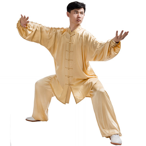 易武堂真丝太极服19姆米99.99%桑蚕丝高端练功服可定制镶钻和颜色 - 图0
