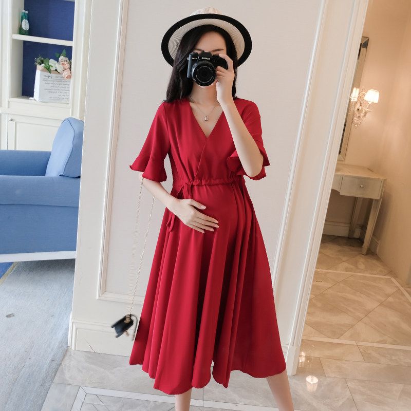 孕妇长款过膝2021新款潮妈连衣裙 himibaby连衣裙